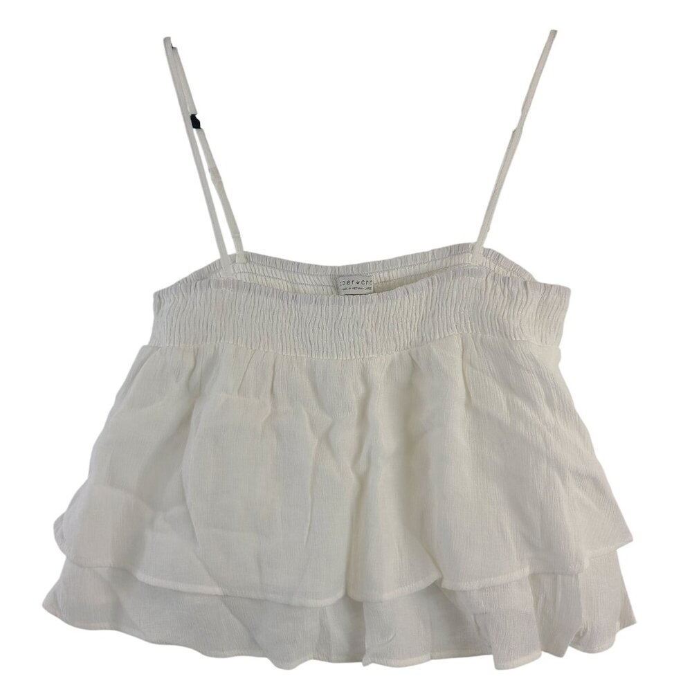 NEW Paper Crane Anthropologie Women's White Ruffled Layered Cami Top Sz L